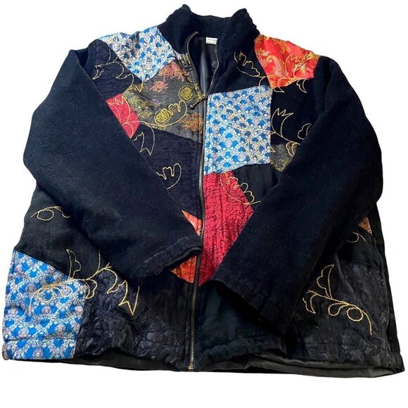 White Stag Embroidered Patchwork Zip Front Jacket Women's Sz XL Artsy‎ Boho - Picture 3 of 11